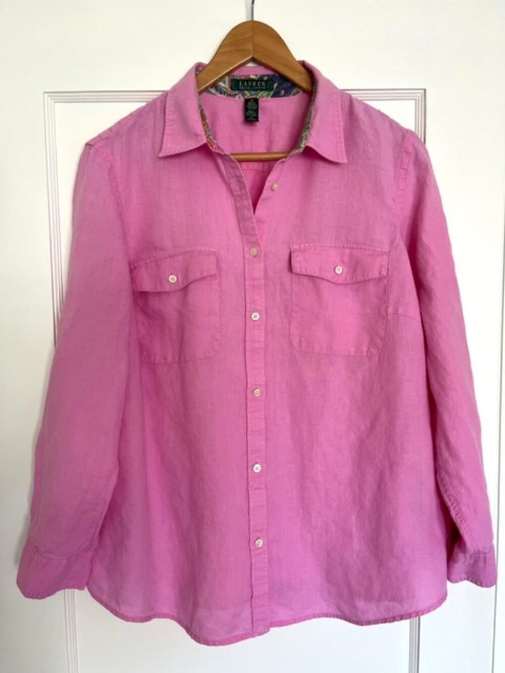 Vintage Lauren Ralph Lauren Pink Linen Button Up | Size XL